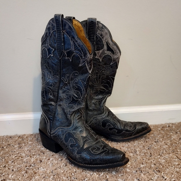 J.B. Dillon Shoes - J.B. Dillion Black Cowboy Boots Women's size 6 Goat Leather Distressed Western